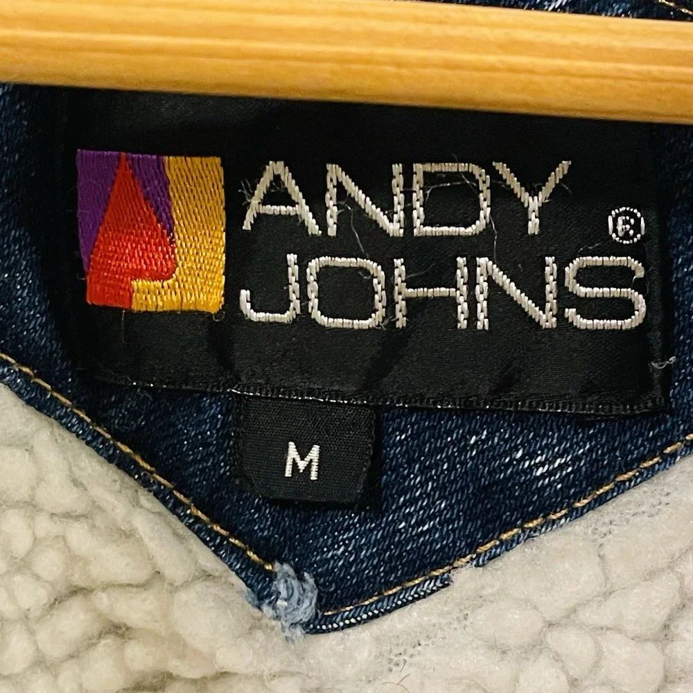 VTG Andy John's Women's Denim Sherpa Jacket Acid‎ Wash 70s 80s Retro Chic Size M